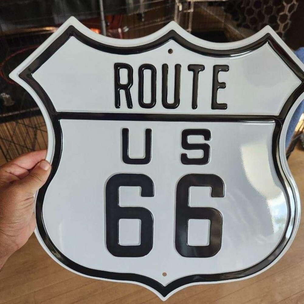 Brand New Ande Rooney Route 66 Heavily Embossed Tin Sign